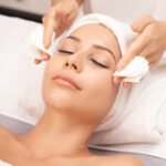 Home attractive woman getting face beauty procedures spa salon