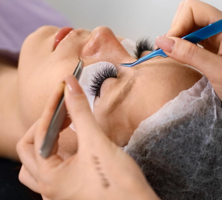 woman wearing eye patches high angle